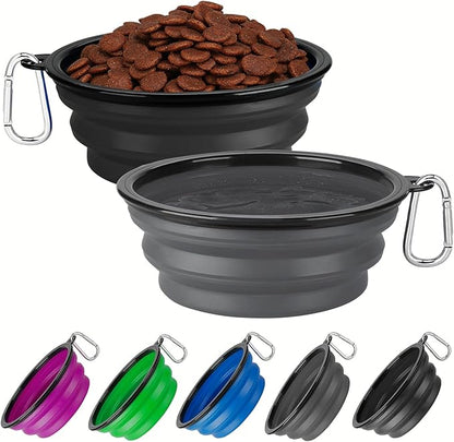 Collapsible Dog Bowl Large 2 Pack, Dog Water Bowls for Travels, Portable Foldable Pet Bowls Feeding Watering Dish for Parking Walking Camping with 2 Carabiners Clip (34oz, Large,Black+Grey)