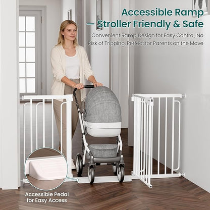 Cumbor 30.4-56.8" Extra Wide Baby Gate for Stairs, Dual Lock & Self-Closing Dog Gate Indoor, Easy Install Pet Gate for Doorways & Wide Openings, Easy Walk Thru Safety Proofing for Babies & Pets, White