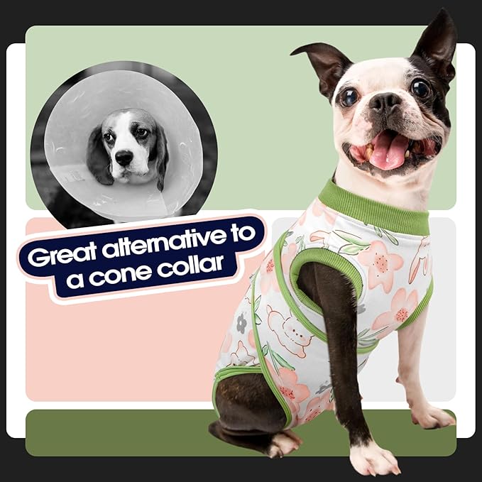 FUAMEY Dog Recovery Suit Male,Dogs Surgery Neuter Suits Puppy Spay Shirts for Female Protect Dog's Skin Anti Licking Abdominal Wounds Doggie Onesie Pet Bodysuit Alternative to Cone Rabbit Flower XXL