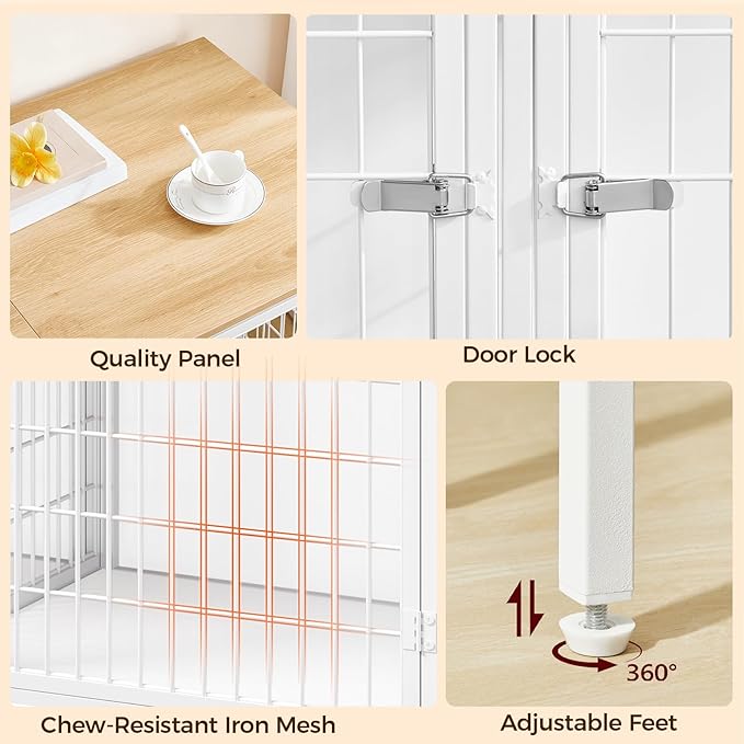 MAHANCRIS Dog Crate Furniture for 2 Dogs, 43.3" Dog Kennel with Removable Divider, Heavy Sturdy Dog Furniture Style Double Cage for Small Medium Dogs, Indoor Pet House End Table, Natural and White