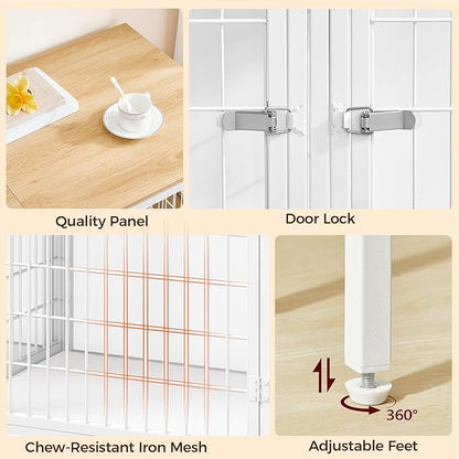MAHANCRIS Dog Crate Furniture for 2 Dogs, 43.3" Dog Kennel with Removable Divider, Heavy Sturdy Dog Furniture Style Double Cage for Small Medium Dogs, Indoor Pet House End Table, Natural and White