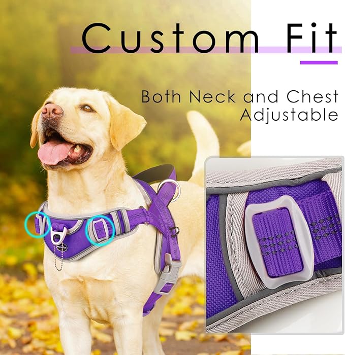 ADVENTUREMORE Dog Harness for Large Dogs No Pull, Sport Dog Halter Harness Reflective Breathable Dog Vest Escape Proof Dog Harness with Easy Control Front Clip Handle for Training Walking XL Purple