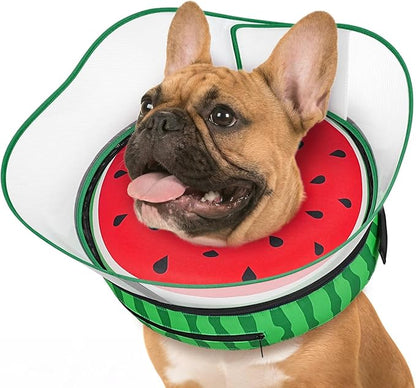 Supet Raised Inflatable Dog Cone After Surgery - Adjustable Recovery Donut Collar with Removable Shield to Stop Licking Wounds & Protect Stitches - Soft Dog Cone Alternative for Dogs (Watermelon,S)