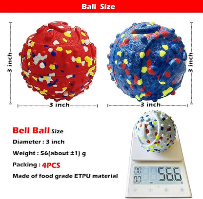 CAISHOW Dog Ball Squeak Toys Indestructible Float On Water Fetch Bouncy Durable Solid Rubber Ball for Puppy Small and Medium Dogs Playing Toys(Bell Ball 4Pcs)