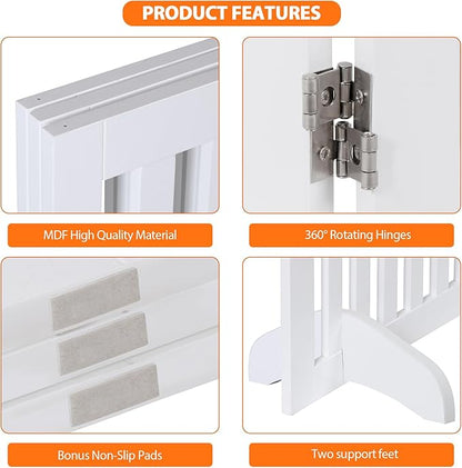 Freestanding Pet Dog Gate 36 Inch Foldable Fence Indoor 3 Panel Extra Wide Wooden Dog Door for Stairs Hallways Doorways
