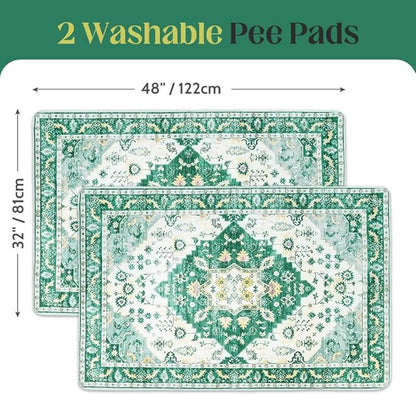 Washable Pee Pads for Dogs 2 Pack Reusable Puppy Training Pads 48"x32" Super Absorbent Waterproof Dog Training Pads, Non-Slip Potty Pads Whelping Pads Litter Mat Pet Supplies - Green Medallion