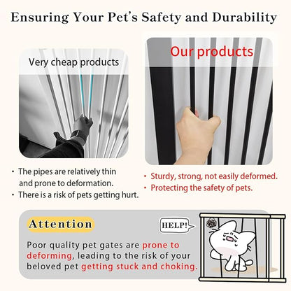 Lumizone Extra Tall Cat Gate 55.12" High Pressure Mounted Extra Wide 2025 New (17 Sizes) 1.37" Gap No Drilling Auto-Close One-Handed Operation Tall Pet Gate for Dogs(Black, 55.12" H x 26.18"-29.91" W)