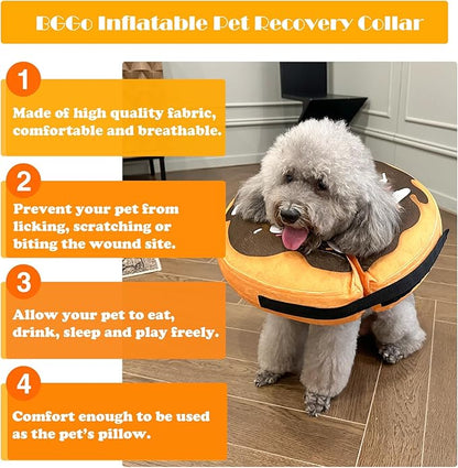 Inflatable Dog Cone, Soft Adjustable Blow up Donut Collar for After Surgery, Small Medium Large Dogs and Cats
