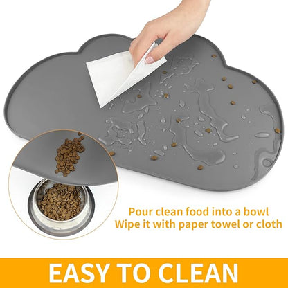 Ptlom Pet Placemat for Dogs and Cats, Non-Slip Waterproof Dog Feeding Mats Prevent Food and Water Overflow, Puppy Bowl Mat Suitable for Small, Medium and Large Pets, Silicone, Grey