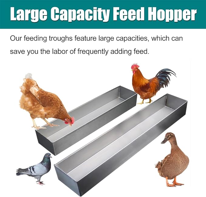 Animal Water Trough Outdoor 8 15 23 35 39 in, Pigeon Chicken Duck Goose Rabbits Hay Feeder, Stainless Steel Small Feeding Trough Set for Livestock/Poultry(H 6cm(2 2/5"),L 20cm (7 9/10"))