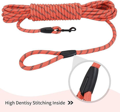 Long Dog Leash for Training 15Ft-Reflective Nylon Rope with Swivel Hook-Recall Agility Lead for Large Small Medium Dogs Outside Walking Hiking-Orange