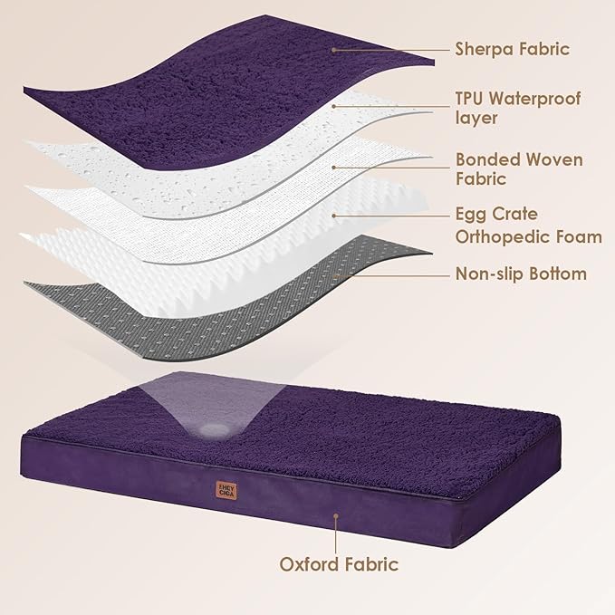 EHEYCIGA Orthopedic XL Dog Beds for Extra Large Dogs with Removable Washable Cover for Crate, Purple, 41x27