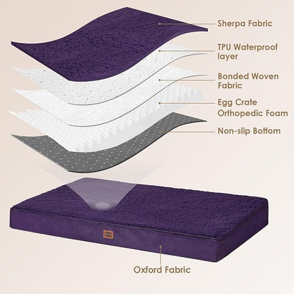 EHEYCIGA Orthopedic XXL Dog Beds for Jumbo Dogs with Removable Washable Cover, Purple, 50x36