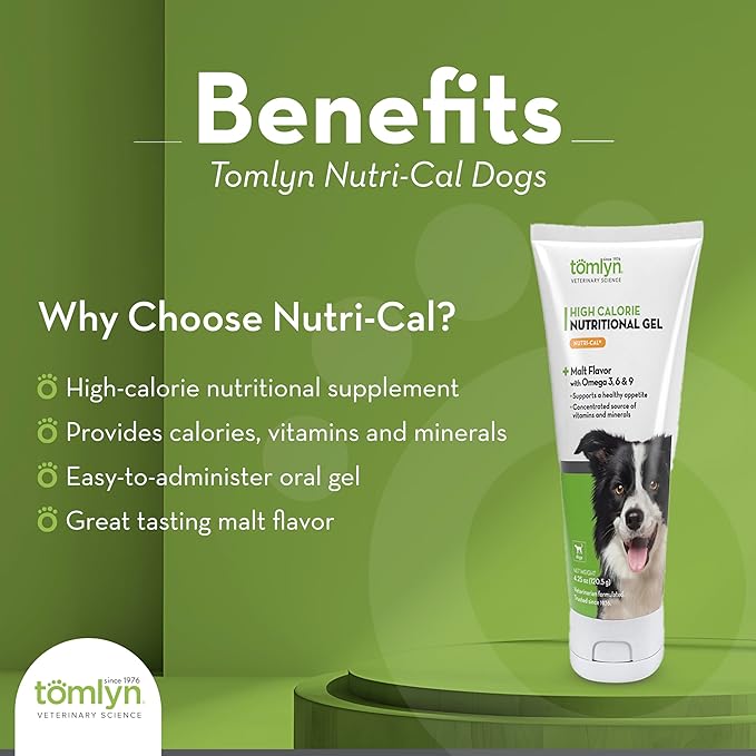 Tomlyn Nutri-Cal Malt-Flavored High-Calorie Nutritional Gel for Dogs, Helps Support a Healthy Appetite for Dogs Providing Calories, Vitamins, and Minerals in a Tasty Dog Supplement, 4.25oz-4 Pack