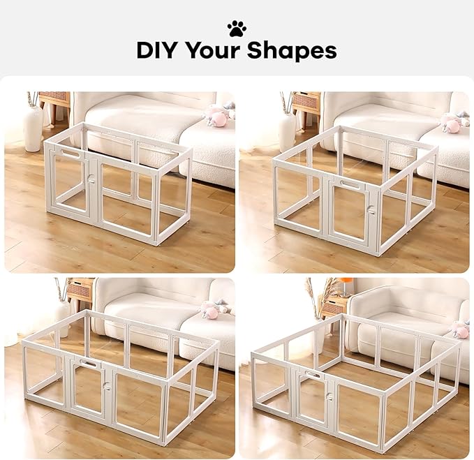 Clear Acrylic Dog Playpen Indoor, Puppy Cat Small Pet Play Pen, Pet Cat Playpen for Rabbits, Dog Fence Crate Kennel Whelping Cage (White, 12 Panel)