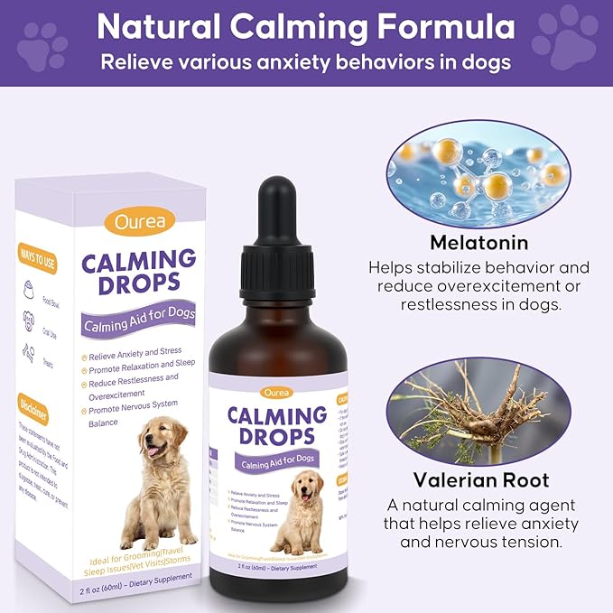 Sedation Drops for Dogs Nail Trimming Grooming, Natural Calming Solution with Melatonin for Relieve Separation Anxiety Stress Vet Visits, Calming Drops with for Thunder Fireworks Traveling Sleep Aid