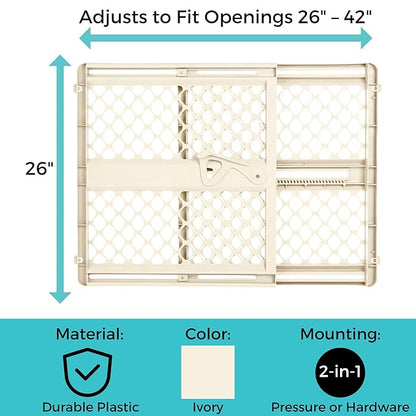 Toddleroo by North States - Supergate Ergo Baby Gate: Plastic Baby Gate for Stairs & Doorways - Adjustable Indoor Safety Gate - Made in USA - 26 to 42 Inches Wide - 26 Inches Tall - Ivory