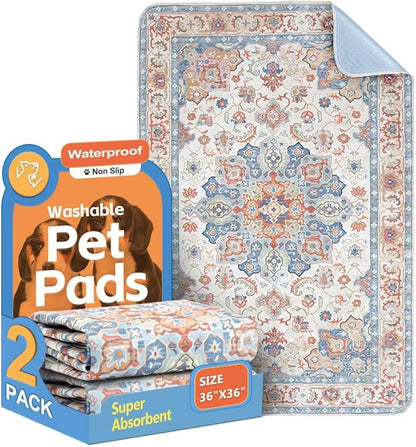 Washable Pee Pads for Dogs 2 Pack Reusable Puppy Training Pads 36"x36" Super Absorbent Waterproof Dog Training Pads, Non-Slip Potty Pads Whelping Pads Litter Mat Pet Supplies - Orange/Mix