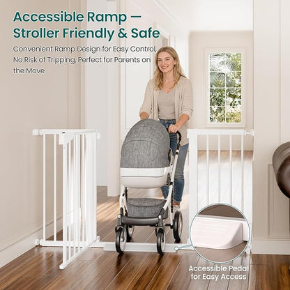 Cumbor 30-54" Extra Wide Baby Gate for Stairs, Dual Lock & Self-Closing Dog Gate Indoor, Easy Install Pet Gate for Doorways, Hallways & Kitchen, Easy Walk Thru Safety Proofing for Babies & Pets, White