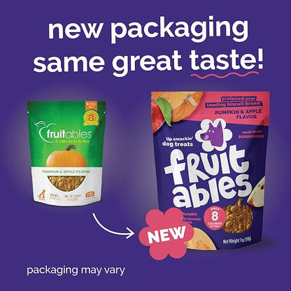 Fruitables Baked Dog Treats, Healthy Pumpkin Treat for Dogs, Low Calorie & Delicious, No Wheat, Corn or Soy, Made in the USA, Pumpkin and Apple Flavor, 12oz