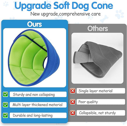 Upgrade Soft Dog Cone Collar, Dog Cone Alternative to Stop Licking After Surgery, Adjustable Comfy Cones for Small/Medium/Large Dogs, Light-Weight Mesh Fabric Elizabethan Collars (M)