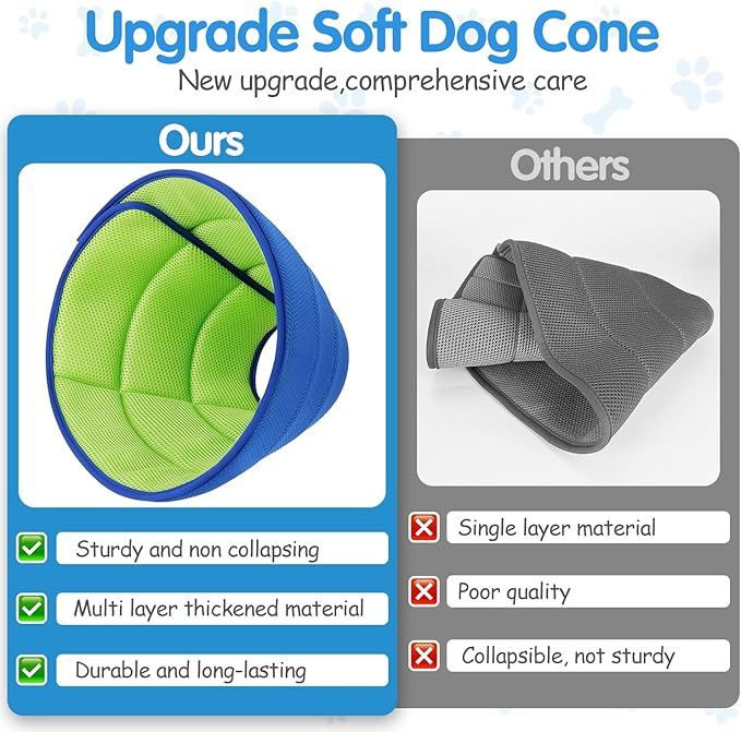 Upgrade Soft Dog Cone Collar, Dog Cone Alternative to Stop Licking After Surgery, Adjustable Comfy Cones for Small/Medium/Large Dogs, Light-Weight Mesh Fabric Elizabethan Collars (XS)