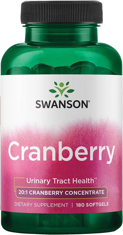 Swanson Cranberry 20:1 Juice Concentrate Urinary Tract and Kidney Health Supplement for Women and Adults Seeking Bladder Support with Vitamins C & E (180 Softgels)