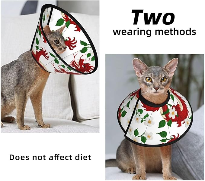 Protective Adjustable Dog Cones Floral Chinese Japanese Dragon Flower, Soft Dogs Recovery Collars for Large Medium Small Dogs Cats, Prevent Licking After Surgery