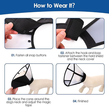 SUNFURA Dog Cones for Large Dogs, Soft Dog Cone to Stop Licking After Surgery, Detachable Pet Recovery E-Collar Alternative for Wound Healing, Black XL