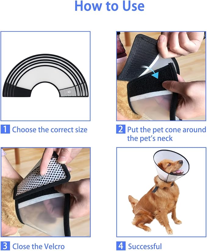 Dog Cone After Surgery, Adjustable Pet Recovery Collar for Dogs and Cats, Plastic Elizabethan Neck E-Collar Stop Licking Wounds (L-D)