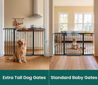 Cumbor 36" Extra Tall Baby Gate, 30-54" Wide Dog Gates for Large Dogs, Dual Lock & Self-Closing Child Gate for Stairs, Doorways & Hallways, Pressure Mounted Safety Proofing for Babies & Pets, Black