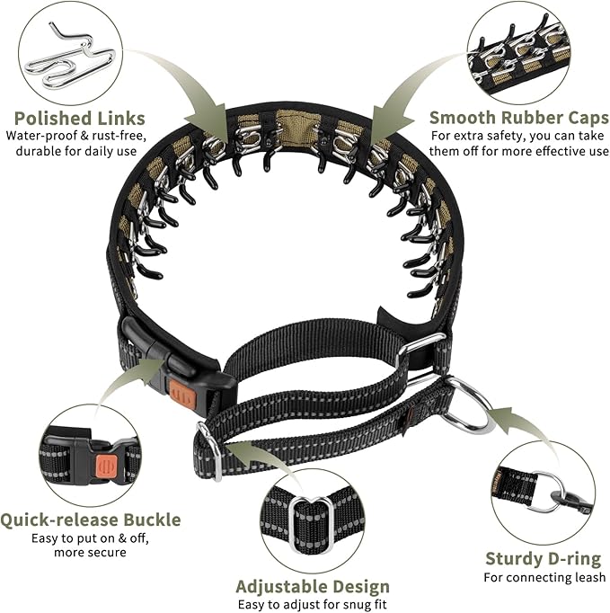 Mayerzon Martingale No Pull Collar for Medium Large Dogs German Shepherd Doberman Pitbull, Patented Anti Pull Correction Dog Collar for Walking Training, Reflective, Adjustable, Hidden(M, Black)