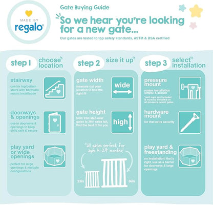 Regalo Safety 36" Extra Tall Baby Gate for Doorways & Bottom of Stairs, Pressure Mounted Walk Through Gate for Babies, Toddlers & Pets, Tested & Safe for 30 Years, American Designed, American Owned