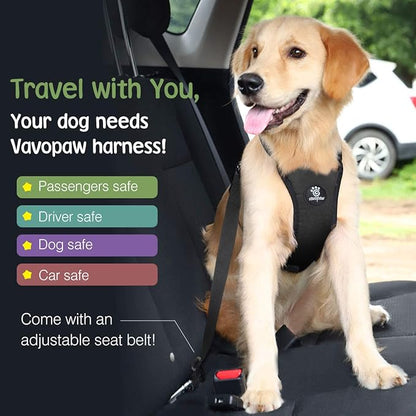 VavoPaw Dog Seat Belt, Safety Vest Dog Car Harness with Adjustable Buckle Dog Seat Belt for Vehicle Nylon Pet Safety Seat Belts Heavy Duty(M, Black)