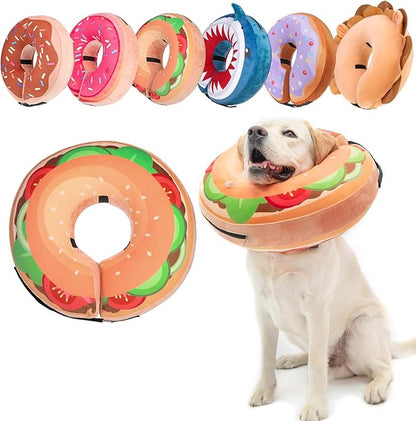 BEAUTYZOO Dog Cone Alternative After Surgery for Large Medium Small Dogs, Soft Inflatable Cone Collar for Dogs Cats, Dog Neck Donut E Collar Dogs Recovery Collar to Stop Licking, Brown Burger, L