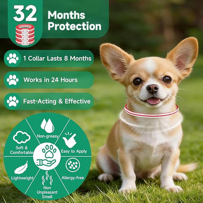 4 Pack Flea Collar for Dogs, Flea and Tick Prevention for Dogs, Dog Flea and Tick Treatment, 32 Months Protection, Waterproof, Adjustable Tick Collar for Dogs, One Size Fits All, Red and White