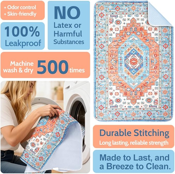 Washable Pee Pads for Dogs 2 Pack Reusable Puppy Training Pads 36"x36" Super Absorbent Waterproof Dog Training Pads, Non-Slip Potty Pads Whelping Pads Litter Mat Pet Supplies - Orange/Mix