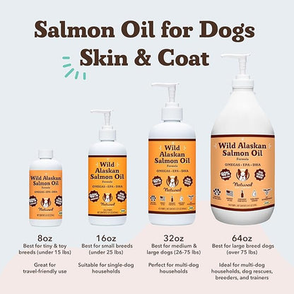 Natural Dog Company Wild Alaskan Salmon Oil Formula with Omega 3, Fish Oil for Dogs Supplement, Skin & Coat Dog Oil, Itchy Relief, Immune Support for Joints & Heart, Liquid Food Topper, 32 oz