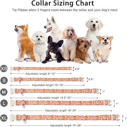 ARING PET Spring Summer Dog Collar, Cute Daisy Wildflower Floral Blossom Pet Collars for Small Medium Large Girl Dogs-S Size