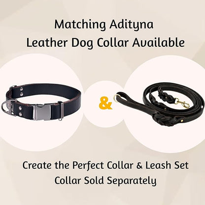 ADITYNA - Double Handle Leather Dog Leash 6ft - Heavy Duty Braided Dog Leash with Traffic Handle for Mastiff, Saint-Bernard, Rottweiler - Lead for Extra-Large Breeds (Black, Two Handles 6 Foot x 1")
