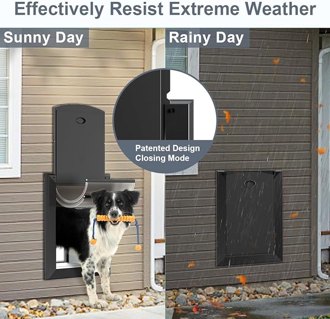 Heavy Duty Dog Door for Wall, Energy Efficient Doggie Door with Aluminum Frame, Telescoping Tunnel, Double Magnetic Flaps and Two Sliding Lock Panels, Easy to Install, Black, X-Large