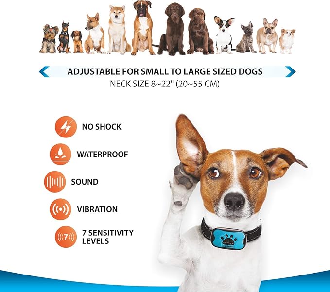 Humane Dog Bark Collar 2 Pack Anti Barking Training Collar Vibrating, No Shock Stop Barking for Medium Large Dogs Excessive Barking Pet Corrector