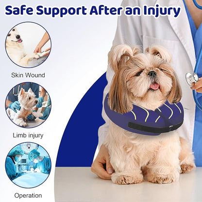 Adjustable Inflatable Dog Cone Collar for Surgery Recovery, Soft Cone for Dogs & Cats, Portable & Washable Dog Donut Collar, Large Cat Cone E Collar (Indigo S)
