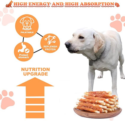 Puppy Training Snacks Dog Chews Treats Chicken Wrapped White Rawhide Sticks 0.5lb