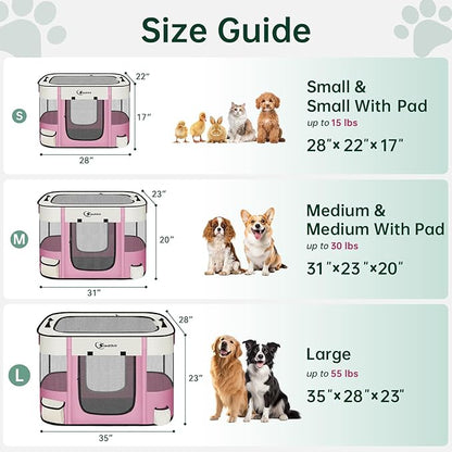 Dog Playpen,Cat Pet Puppy Pen,Portable Playpens for Dogs Indoor Outdoor Travel Camping Use,Foldable Dog Kennel Tent Crate for Rabbit Small Animals with Carrying Case (Pink, Large)