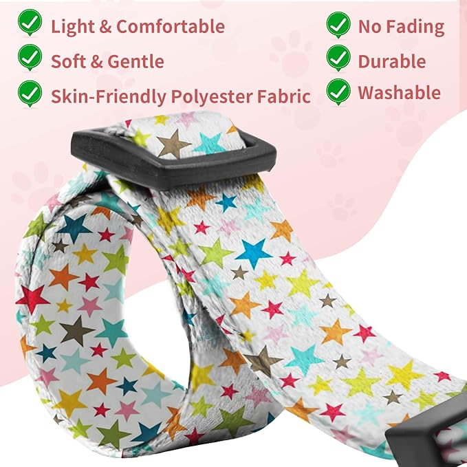 Kazazoo Dog Collar Cute and Soft Nylon Puppy Collar for Boy and Girl, Adjustable Dog Collars for Small Medium Dogs, Colorful Stars-XS
