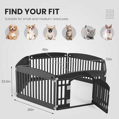 Sweetcrispy Plastic Dog Playpen, 6 Panels 24" Expandable & Durable Pet Fence for Medium Dogs - Indoor & Outdoor Portable Puppy Playpen with Secure Locking Door, Black