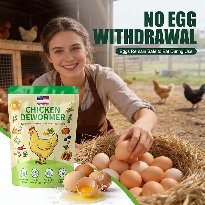 Natural Chicken De-wormer Powder (1.3 LB) | All-Natural Herbal Poultry Wormer for Laying Hens | Egg-Safe & Gentle for All Ages | Made in USA