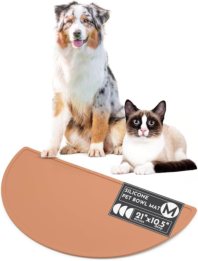 Should We Go - Waterproof Silicone Pet Food Mat - Non-Slip, Spill-Proof Feeding Mat for Floors, Raised Edge Design, Easy-to-Clean Pad for Dog & Cat Bowls, 21" Across x 10.5" Deep, Medium-Terracotta
