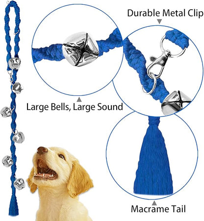 Dog Bells to Go Outside & Puppy Potty Training, Adjustable Dog Door Bell Ring to Go Potty, Handmade with Premium Yarn. Twisted Style, Blue